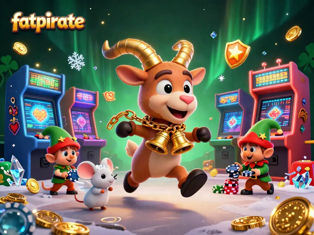 Play engaging games at fatpirate casino with a festive holiday-themed 3D illustration full of excitement.