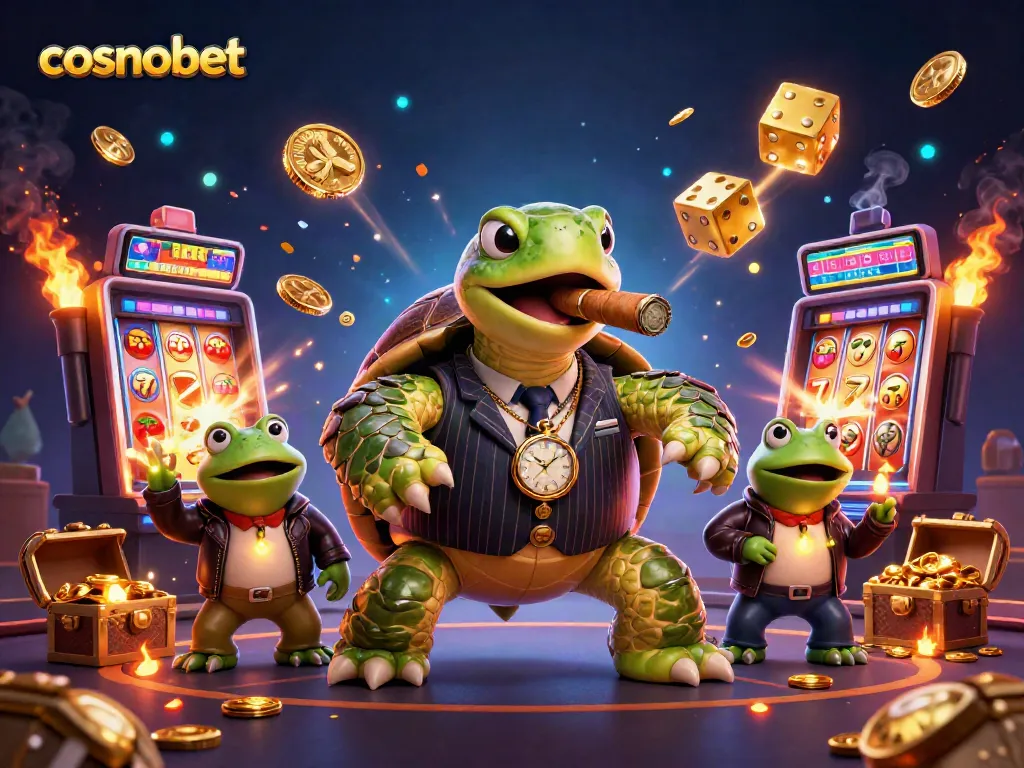 Join cosmobet's exciting adventures, featuring a vibrant casino scene with dynamic characters and games.