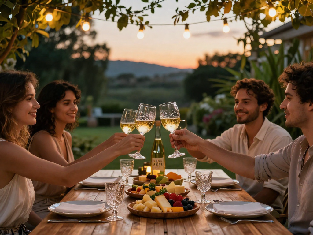 Friends celebrating with Clase Azul Tequila at a beautiful outdoor dinner party.