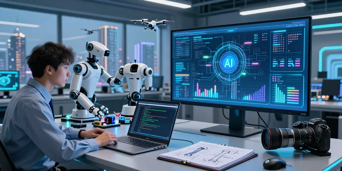 Futuristic workspace featuring spicy ai algorithms on touchscreen display