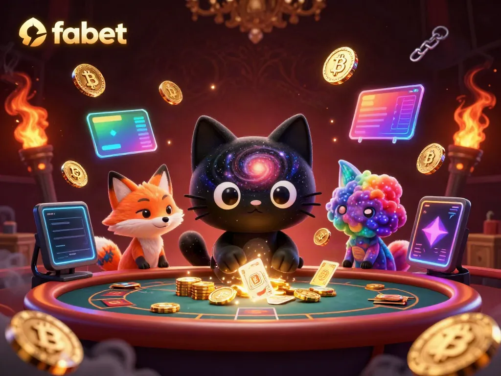 Experience thrilling gameplay at fabet with a cosmic cat and nebula fox in a vibrant casino scene.